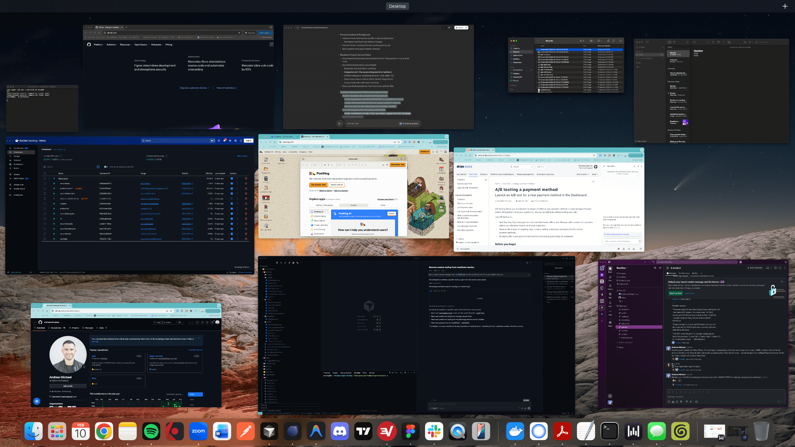 Cluttered desktop with scattered windows